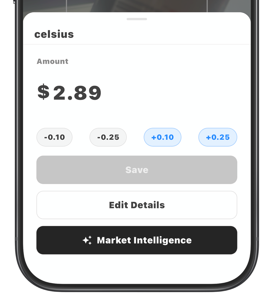 Pexelink app showing barcode scanning with price adjustment